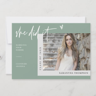 Sage Green Modern Sie tat es Grand Foto Einladung