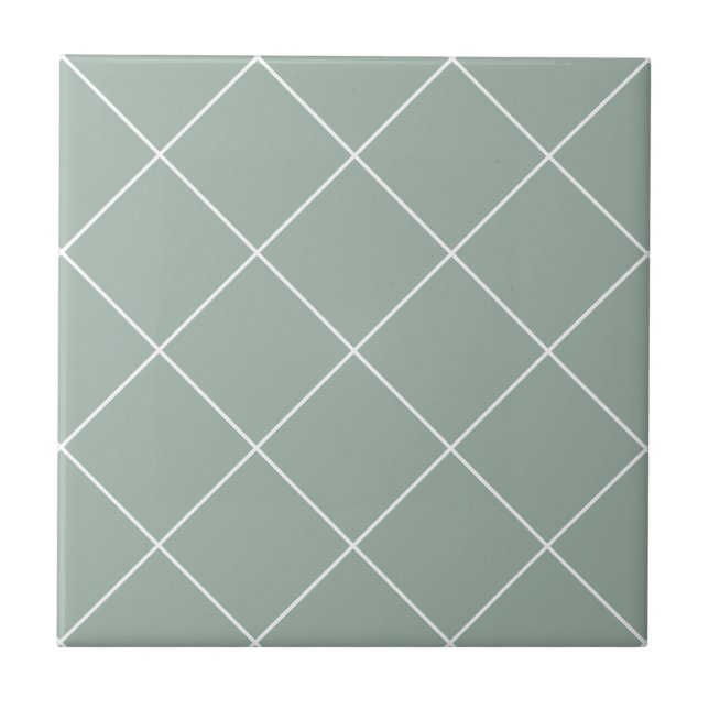 Sage Green Modern Simple Geometric Grid Fliese (Vorderseite)