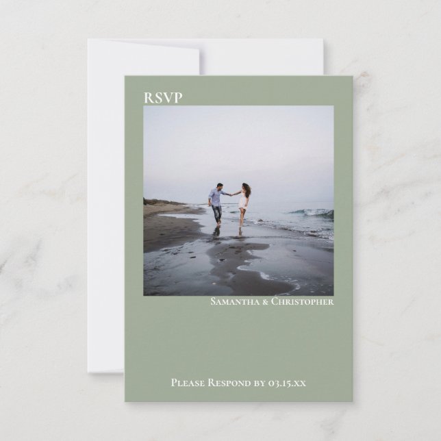 Sage Green Modern Simple Minimalistisch Foto Weddi RSVP Karte (Vorderseite)