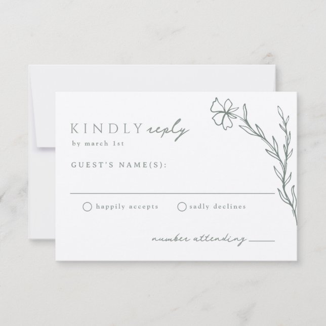 Sage Green Modern Stenciled Botanical Cream Ivory RSVP Karte (Vorderseite)