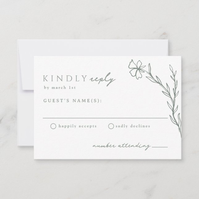 Sage Green Modern Stenciled Botanical RSVP Karte (Vorderseite)