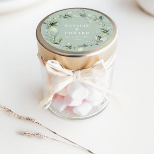 Sage green modern watercolor foliage wedding favor runder aufkleber