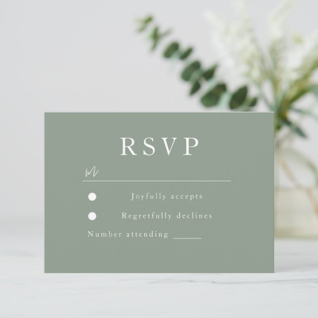 Sage Green Modern Wedding & Bridal RSVP Karte (Stehend Vorderseite)