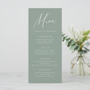 Sage Green moderne Drehbuch minimalistische Hochze Menükarte