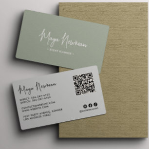 SAGE GREEN Moderne Elegante Minimal QR Code Creati Visitenkarte