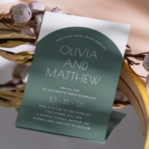 Sage green moderne Typografie arch wedung + QR Einladung