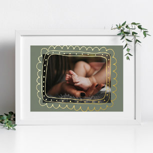Sage GREEN Modernes GOLD Doodle Frame Foto Foliendrucke