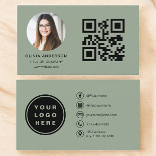 Sage Green Modernes Minimalistisches Foto mit QR-C Visitenkarte