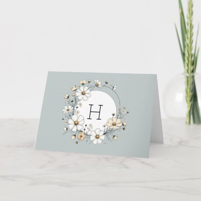 Sage Green Monogram Boho Blume Personalisiert Dankeskarte (Vorderseite)