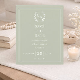 Sage green monogram budget wedding Save the Date Flyer