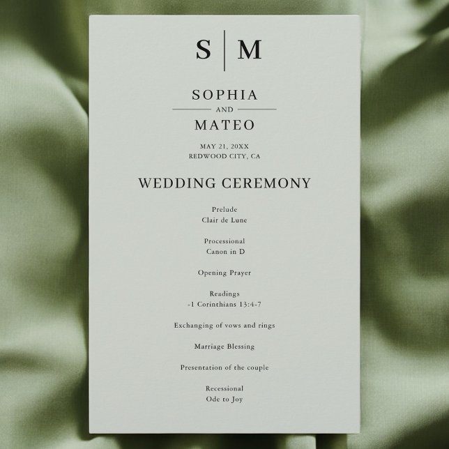 Sage Green Monogram Classic Wedding Program (Von Creator hochgeladen)