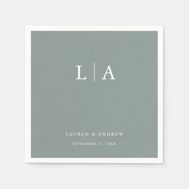 Sage Green Monogram Elegant Simple Wedding Napkins Serviette (Vorderseite)