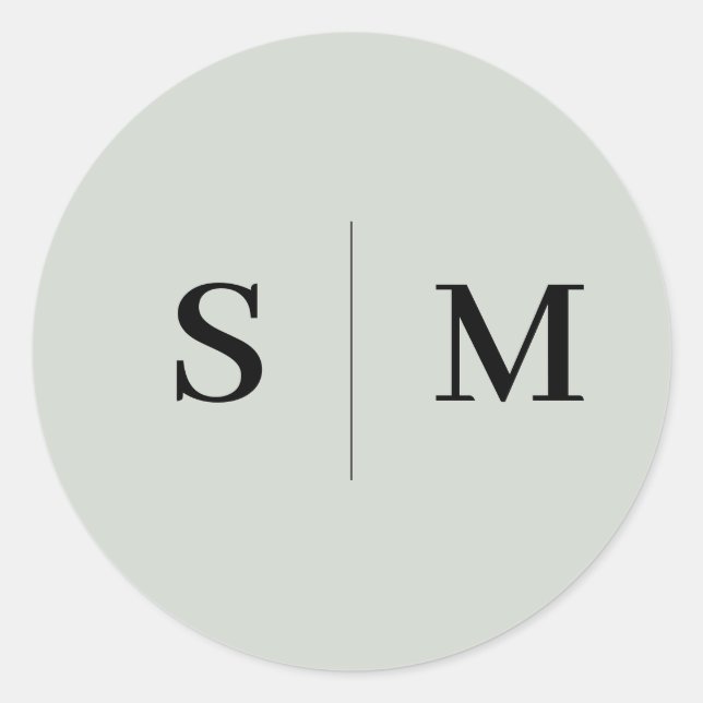 Sage Green Monogram Elegant Wedding Runder Aufkleber (Vorderseite)
