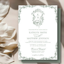 Sage Green Monogram Floral Vintages Wappen Hochzei