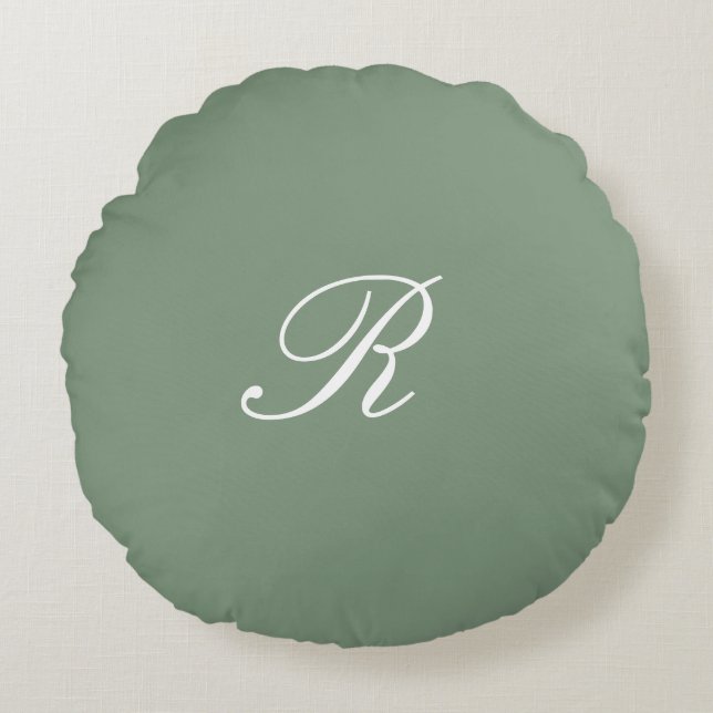 Sage Green Monogram Initial Wedding Gift Bevorzugu Rundes Kissen (Vorderseite)