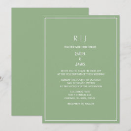 Sage Green Monogram Initials Elegant Wedding Einladung