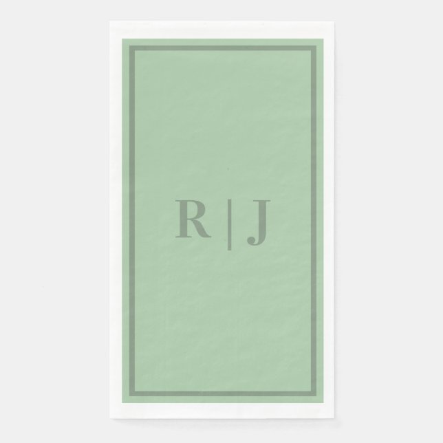 Sage Green Monogram Initials Letter Script Hochzei Serviette (Vorderseite)