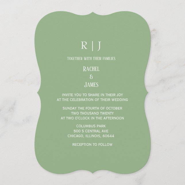 Sage Green Monogram Initials Trendy Wedding Einladung (Vorderseite)