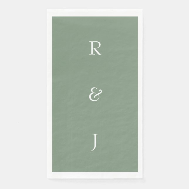 Sage Green Monogram Initials White Elegant Wedding Serviette (Vorderseite)