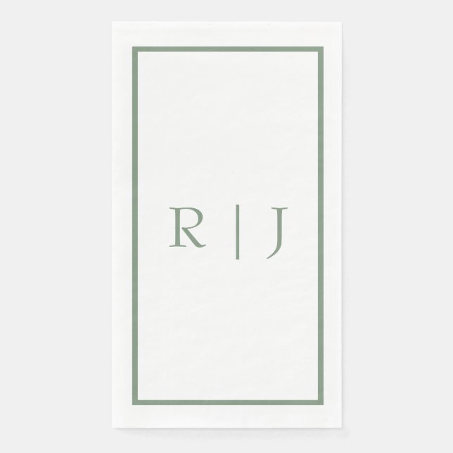 Sage Green Monogram Initials White Simple Wedding Serviette (Vorderseite)