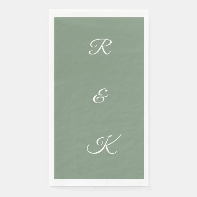 Sage Green Monogram Letters White Elegant Wedding Serviette (Vorderseite)