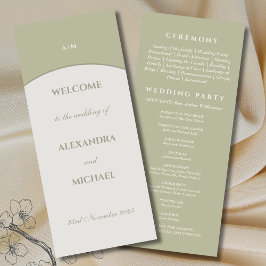 Sage Green Monogram Minimalistisch Japandi Wedding Programm