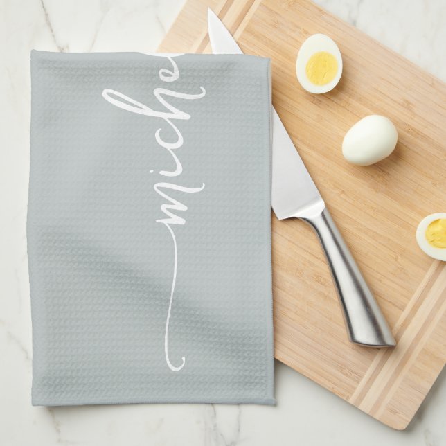 Sage Green Monogram Name Calligraphy Geschirrtuch (Viertel Falte)