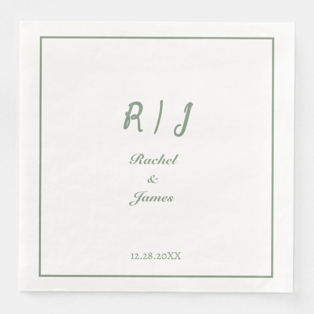 Sage Green Monogram Name Elegant Script Wedding Serviette (Vorderseite)