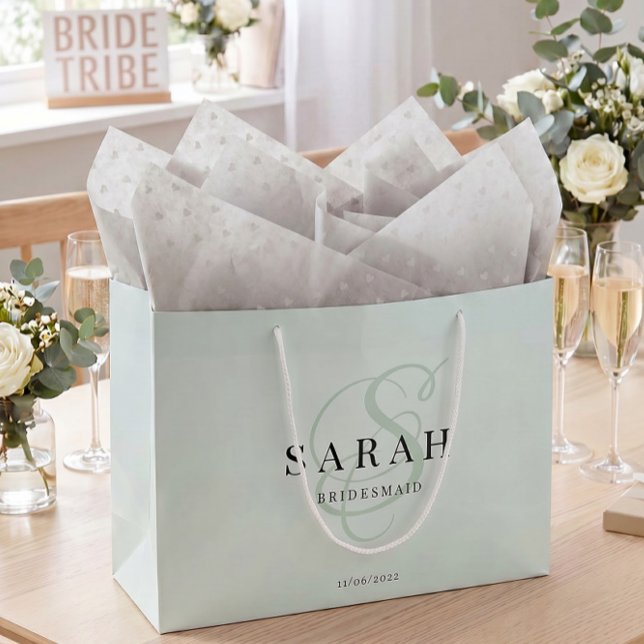 Sage Green Monogram Personalisiert Bridesmaid Große Geschenktüte (Von Creator hochgeladen)