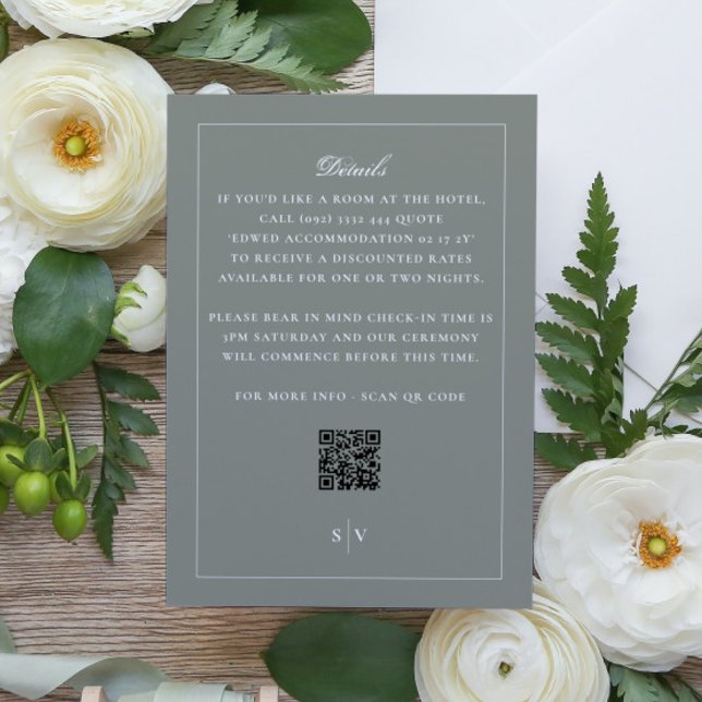 Sage Green Monogram QR CODE Elegante Wedding Begleitkarte (Von Creator hochgeladen)