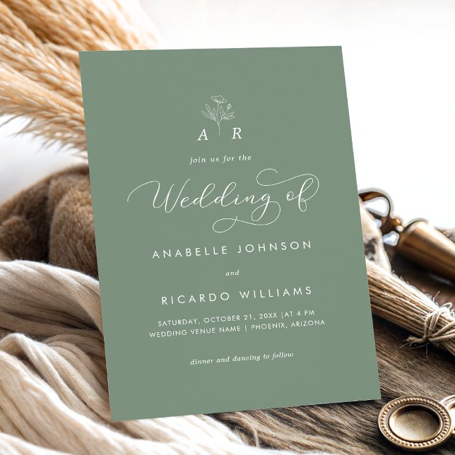 Sage Green Monogram Script Foto QR Code Wedding Einladung (Von Creator hochgeladen)