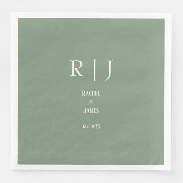 Sage Green Monogram Simple Elegante Moderne Hochze Serviette (Vorderseite)