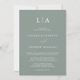 Sage Green Monogram Simple Minimalistisch Wedding Einladung