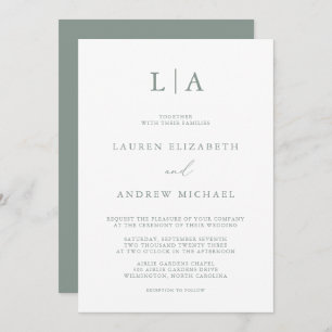 Sage Green Monogram Simple Minimalistisch Wedding Einladung