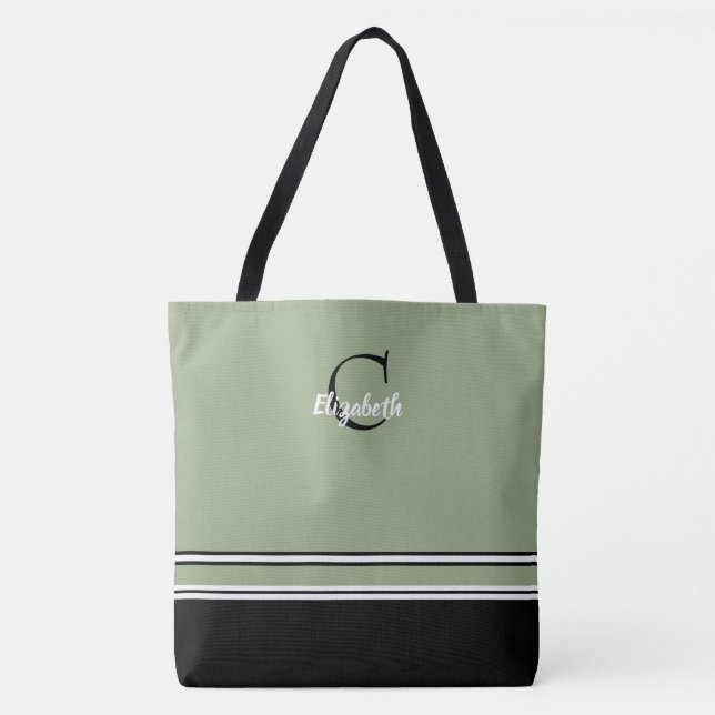 Sage Green Monogram Stripes Personalized  (Vorderseite)