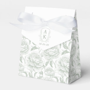 Sage Green Monogram Wappen Chinoiserie Peonies Geschenkschachtel
