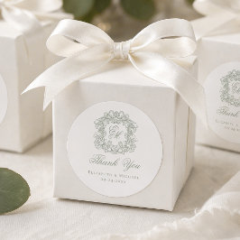 Sage Green Monogram Wedding Crest Thank You Runder Aufkleber