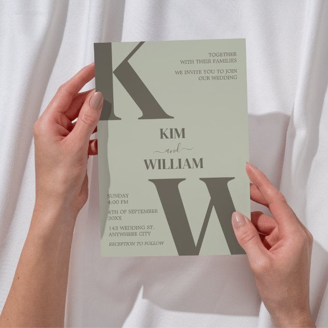 Sage Green Monogram Wedding Einladung (Sage Green Monogram Wedding Invitation)