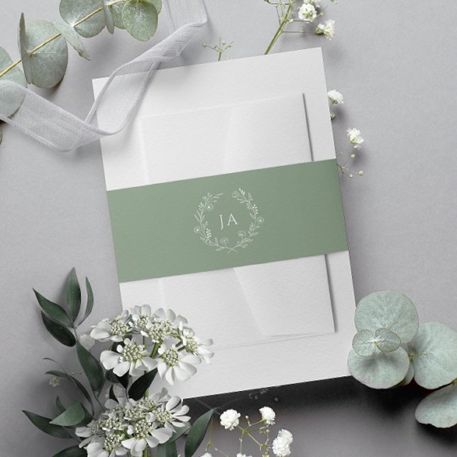 Sage Green Monogram Wedding Einladungsbanderole (Von Creator hochgeladen)