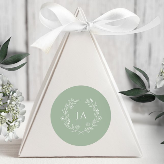 Sage Green Monogram Wedding Runder Aufkleber (Von Creator hochgeladen)