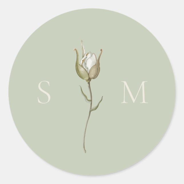 Sage Green Monogram Wedding Runder Aufkleber (Vorderseite)