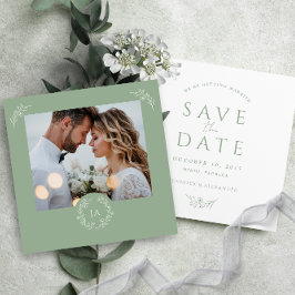 Sage Green Monogram Wedding Save the Date Card