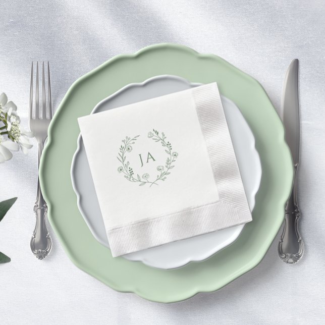 Sage Green Monogram Wedding Serviette (Von Creator hochgeladen)