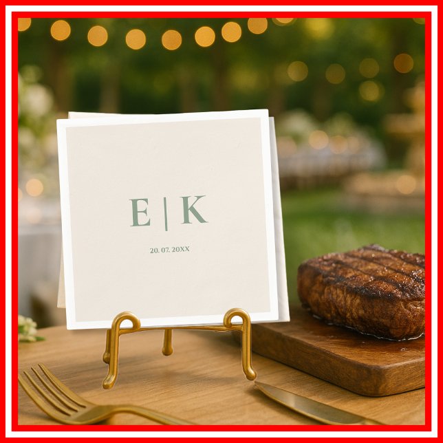 Sage Green Monogram Wedding Serviette (Von Creator hochgeladen)