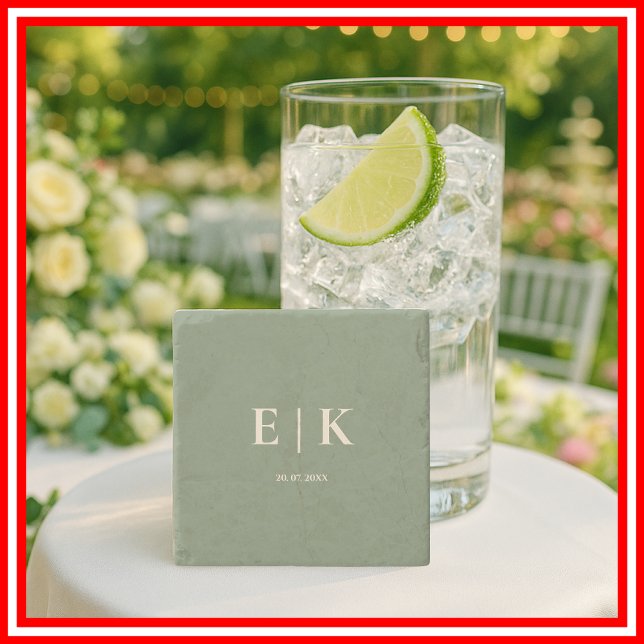 Sage Green Monogram Wedding Steinuntersetzer (Von Creator hochgeladen)