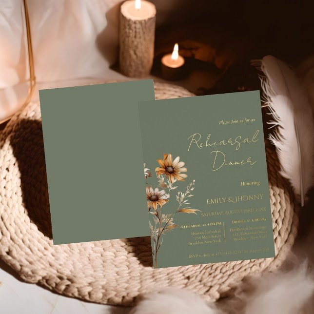 Sage Green Monogram Wildblume Probe Dinner Folieneinladung (Von Creator hochgeladen)