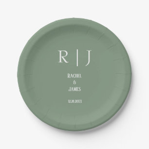 Sage Green Monogramme Einfach Minimal Moderne Hoch Pappteller