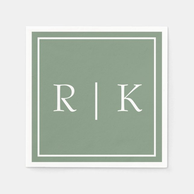 Sage Green Monogramme Einfache Minimalistische Hoc Serviette (Vorderseite)