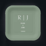 Sage Green Monogramme Minimal Moderne einfache Hoc Pappteller<br><div class="desc">Entworfen mit Vorlagen für mit Monogramm Initialen,  Namen und Datum,  die Sie anpassen können!</div>