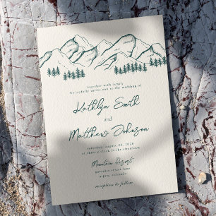 Sage Green Mountain Pine Tree Minimalistisch Hochz Einladung